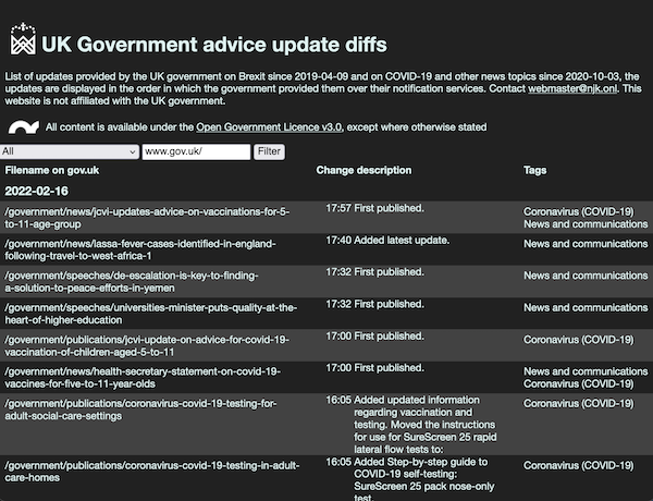 Screenshot of GovDiff